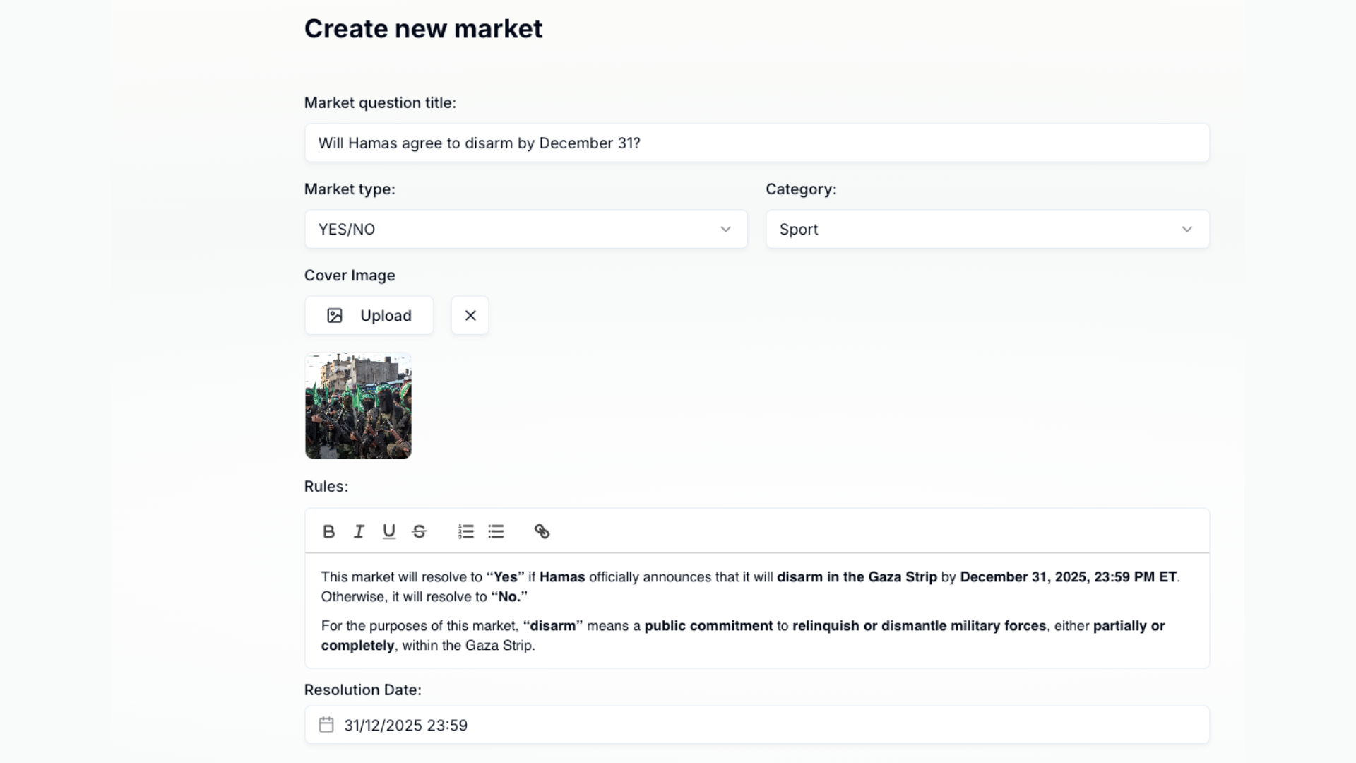Organizational announcement market example on Xmarket